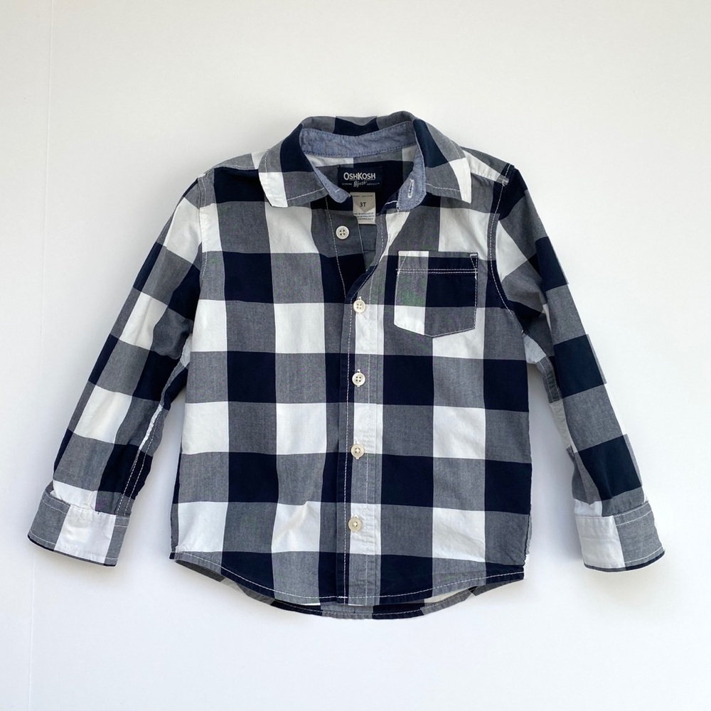 Oshkosh navy white plaid button front shirt 3T